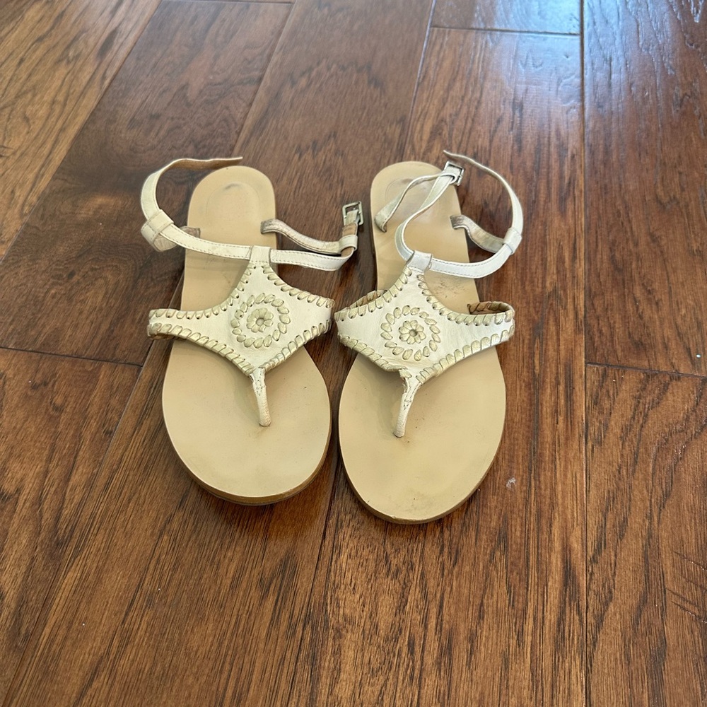Jack Rogers Cream Leather Sandals with Medallion